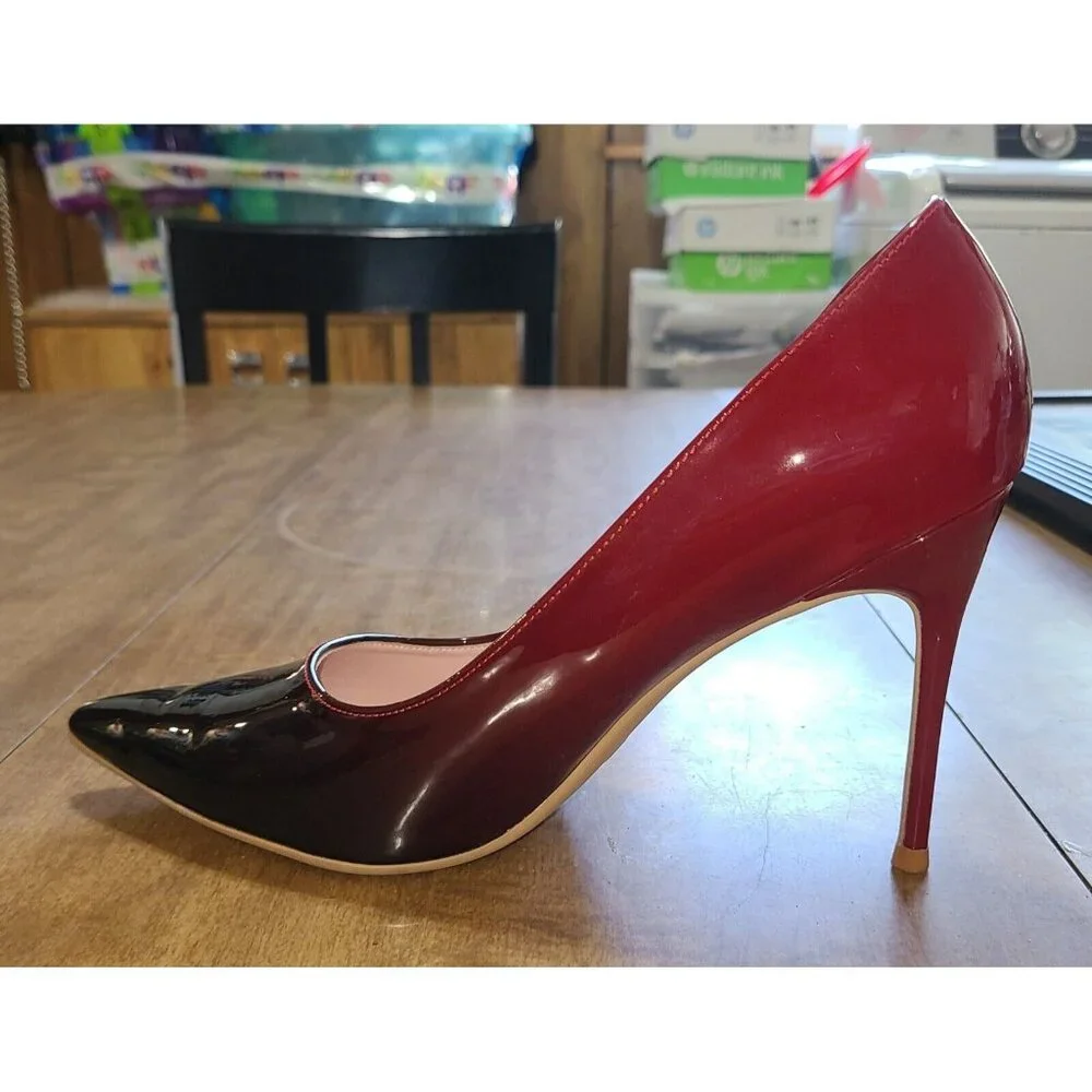 Gen Shuo Stilettos 8.5 Red & Black Heels. Women's Pointed Toe 4" Heel_2